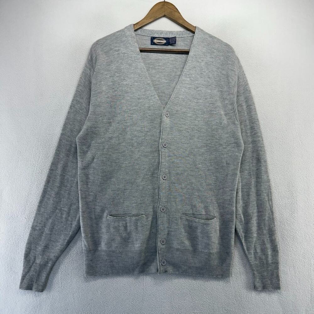 Vintage Towncraft Cardigan Sweater Men's XL Gray Blank Knit USA Made Tennis 90s